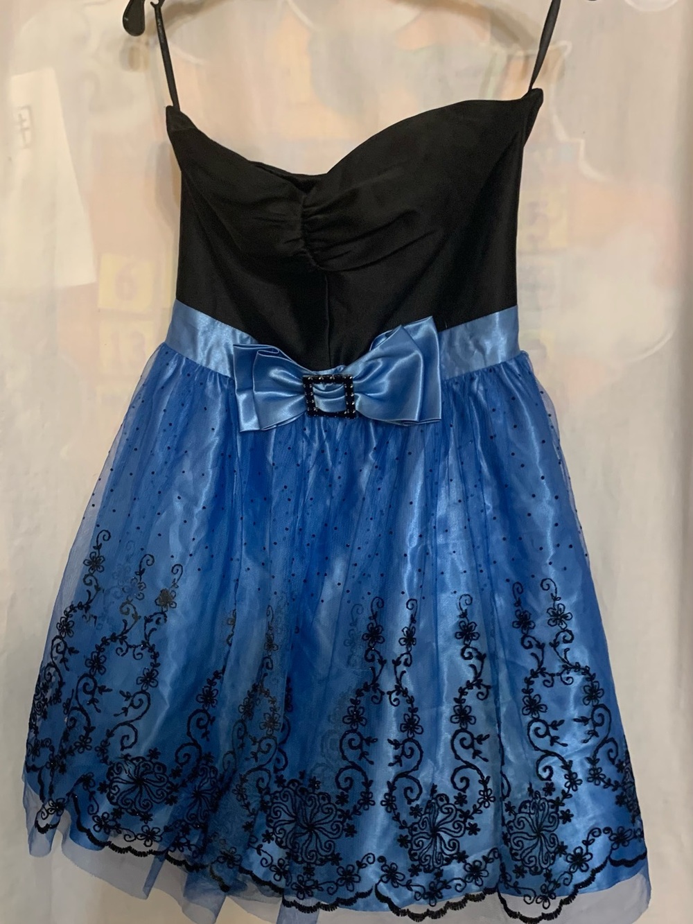 Y2K Vintage Black & Blue Party Dress with Satin Bow- PROM QUEEN FOR HALLOWEEN